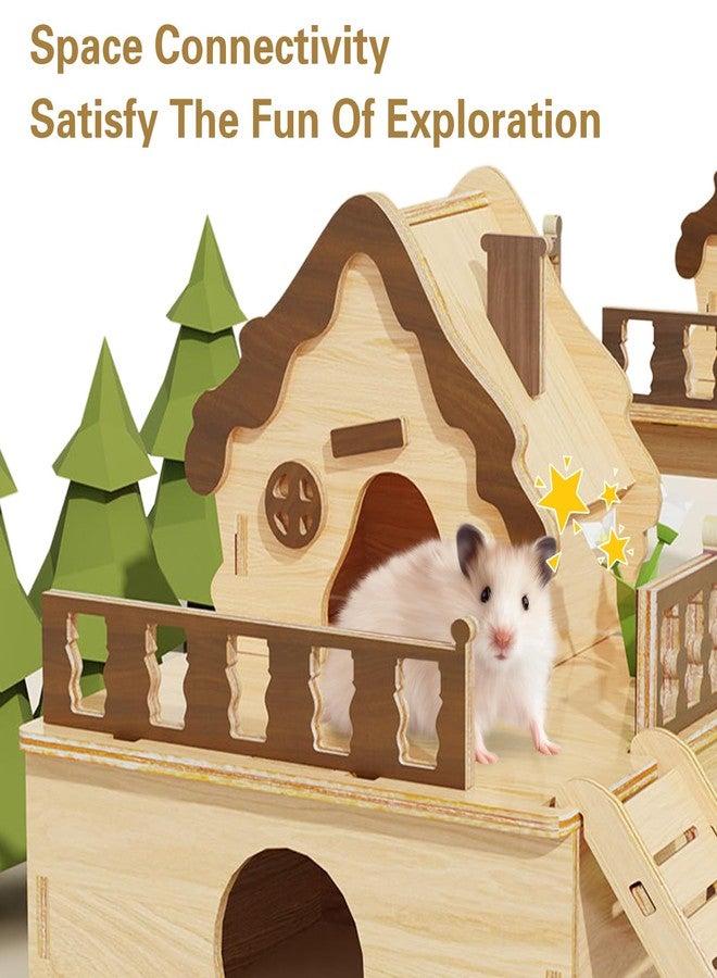 DINTSTYLE Wooden Hamster Platform and Dwarf Hamster House,Cute Syrian Hamster Tiny House Hideout,Large Balcony Lookout Holes,for Dwarf Gerbils and Mouse Mice Rat Other Small Animals(A) - Image 5